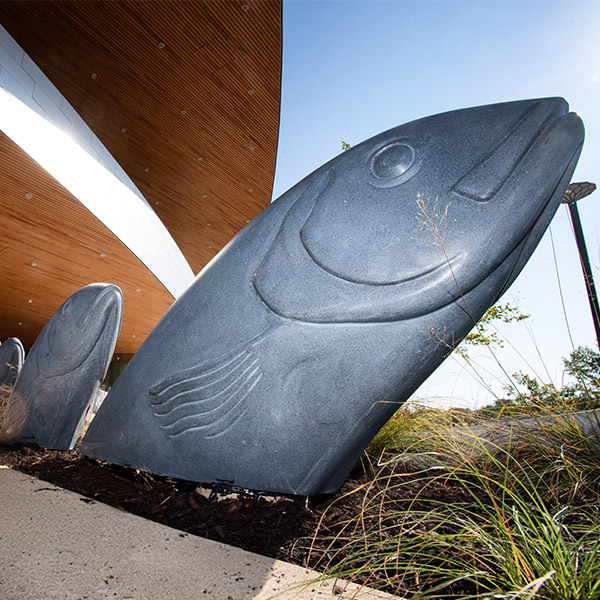 image of the Wellspring fish outside of Hancher