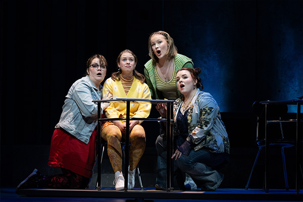 Four UI Music students performing on Hancher's stage in the University of Iowa's production of Fierce 
