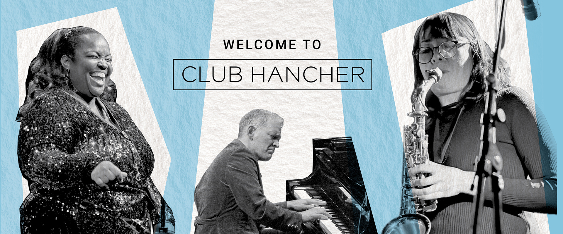 Welcome to Club Hancher with collage of artists from the 2026–27 season