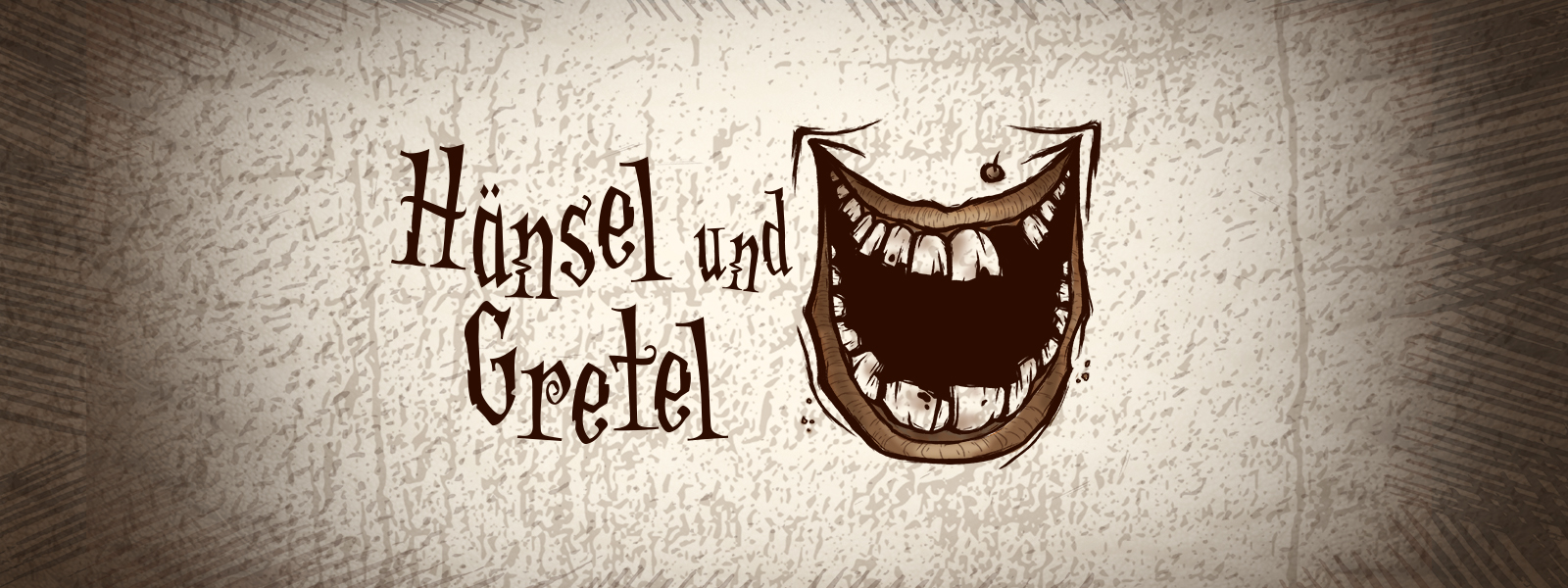 An evil smiling witch's mouth with Hänsel and Gretel