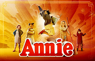 A yellow to red gradient background frames several orphan children and the new york skyline for this Annie poster