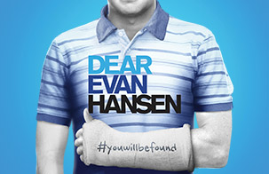 Dear Evan Hansen card image: Torso of young man with an arm in a cast bent in front of him. Text "you will be found" on cast