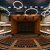 Color image of empty Hancher Auditorium Hadley Stage from the balcony perspective 