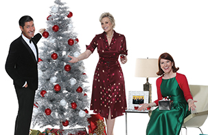 Jane Lynch's A Swingin' Little Christmas: Jane Lynch, Kate Flannery and Tim Davis standing around a white Christmas tree