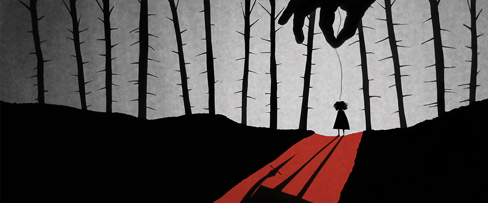 Manual Cinema The 4th Witch Shadow puppet stage of a young girl in the woods