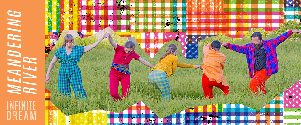 Meandering River Meandering River: Two dancers holding hands in movement in a grassy field