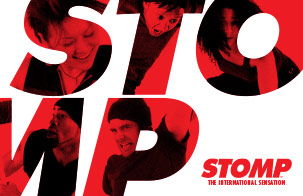 Stomp dancers are pictured inside the letters of the word stomp