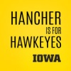 black text against a yellow background that say Hancher is for Hawkeyes