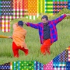 Meandering River: Two dancers holding hands in movement in a grassy field