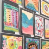 Quilt like patters of framed art on the wall