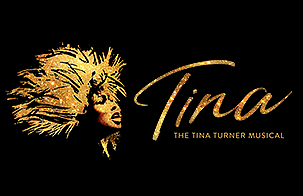Tina headshot on left with text Tina the Tina Turner Musical on right