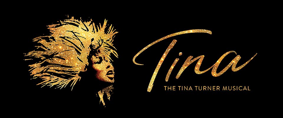 Tina headshot on left with text Tina the Tina Turner Musical on right