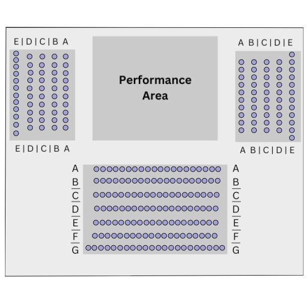 Hadley seating arrangement for on stage seating chamber performance