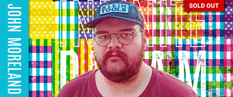 John Moreland black and white photo on infinite dream flag background