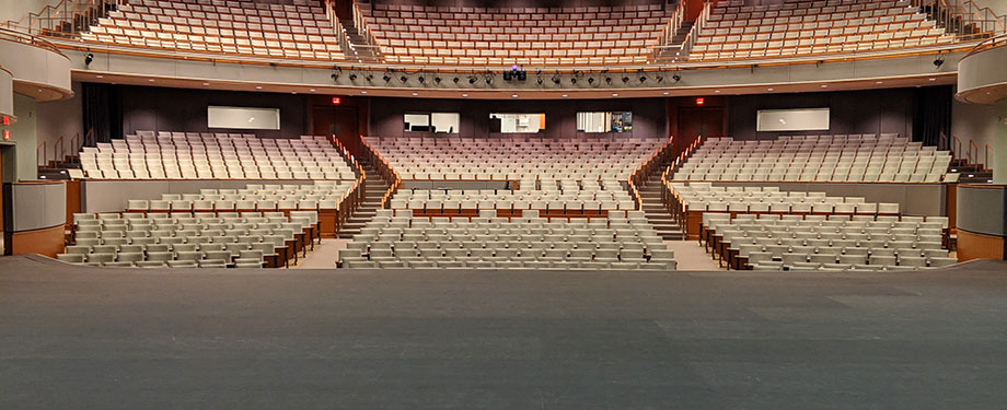 A photo taken from the Hadley stage in Hancher Auditorium, looking out in the the audience.