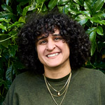 Samin Nosrat headshot on left. She is wearing a dark green tshirt and smiling at the camera. 